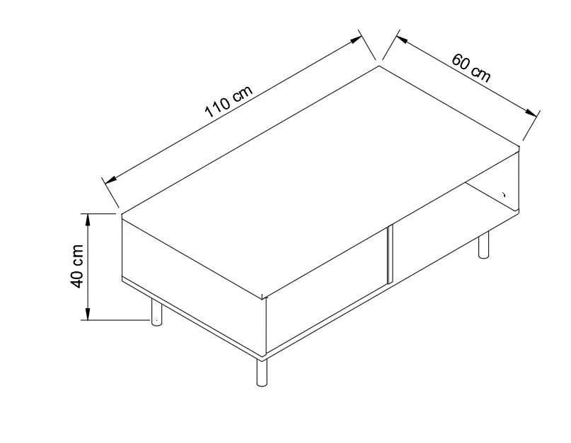Kaffeetisch 110 cm, 2 Türen, glatte Fronten Lola - Kaschmir/Eiche artisan