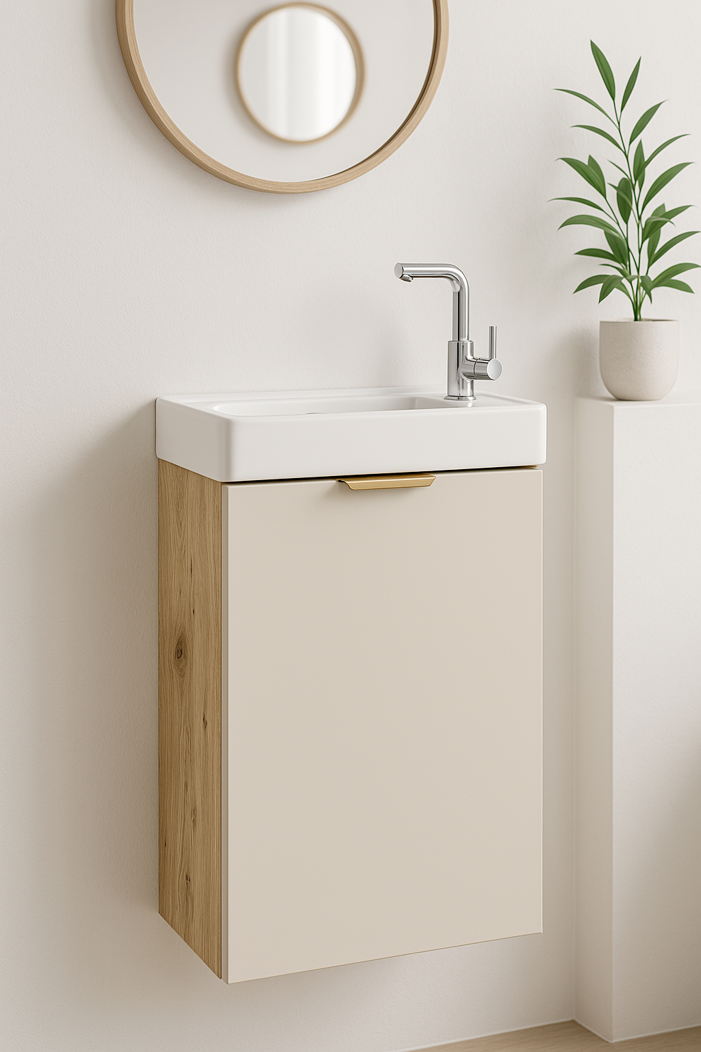 Waschtischunterschrank 40 cm mit Waschbecken Orio - Kaschmir/Eiche artisan