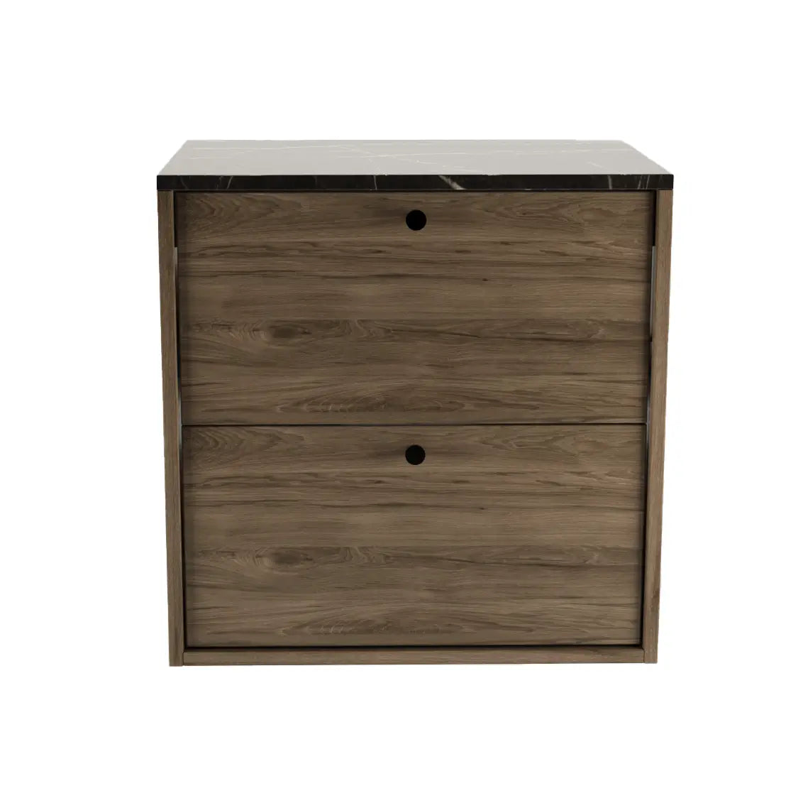 Waschtischunterschrank 60 cm, glatte Fronten Belino - Walnuss Dunkel/Marmor Schwarz