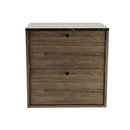 Waschtischunterschrank 60 cm, glatte Fronten Belino - Walnuss Dunkel/Marmor Schwarz