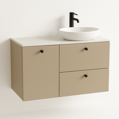 Waschtischunterschrank 100 cm, mit Wäschekorb Beti - Cappuccino/Marmur Bianco