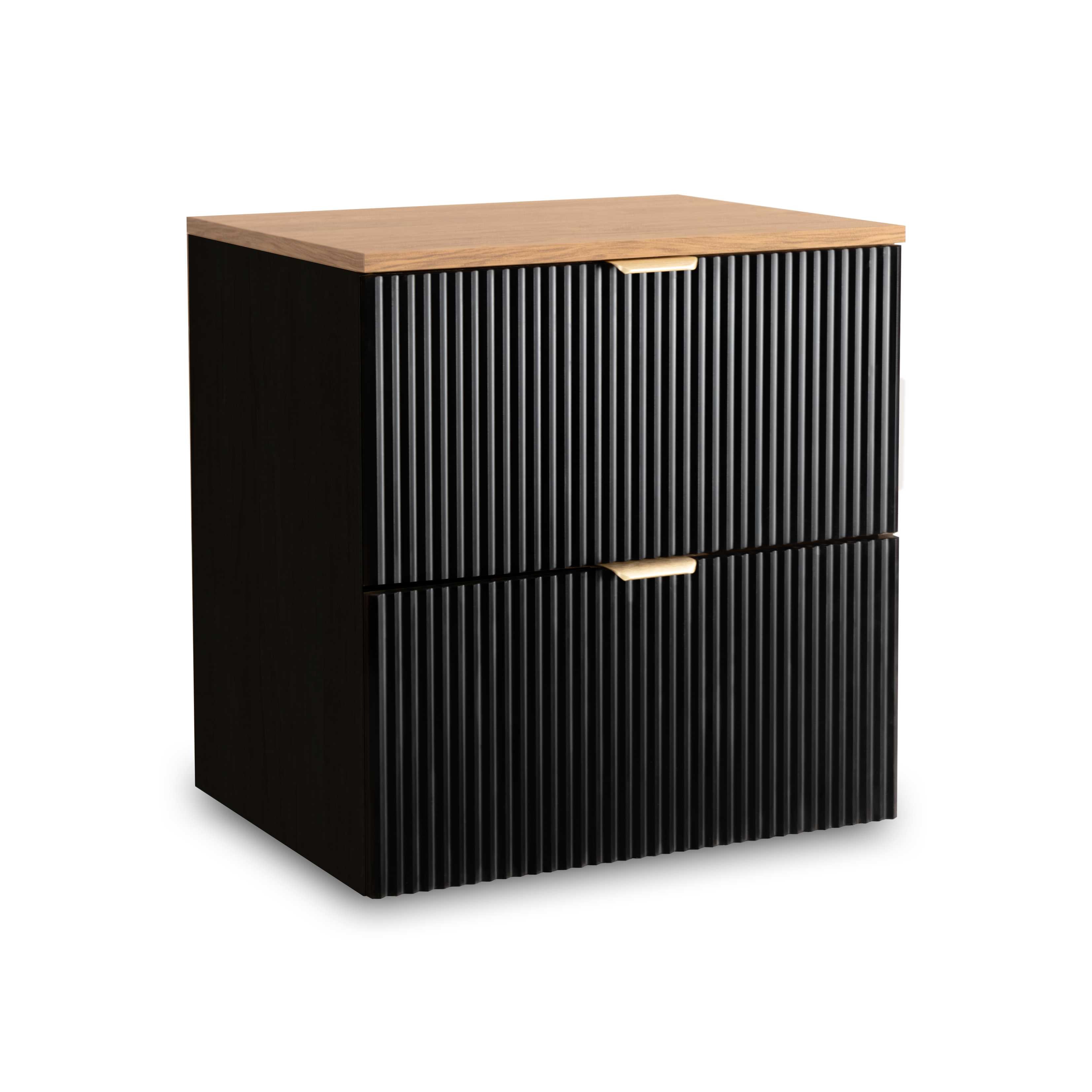 Waschtischunterschrank 140 cm mit Regal Willy - Schwarz, Walnussplatte und Regal