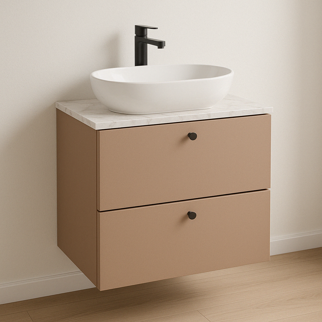 Waschtischunterschrank 60 cm, glatte Fronten Beti - Dunkelrosa/Marmur Bianco