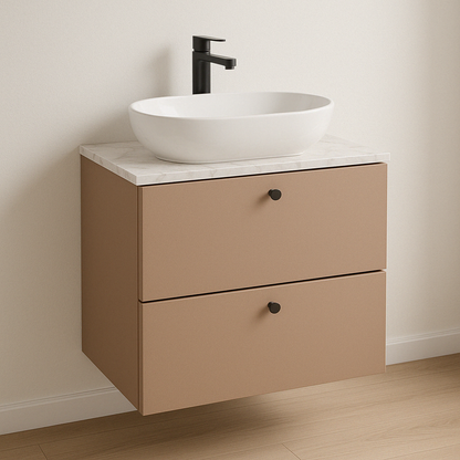 Waschtischunterschrank 60 cm, glatte Fronten Beti - Dunkelrosa/Marmur Bianco