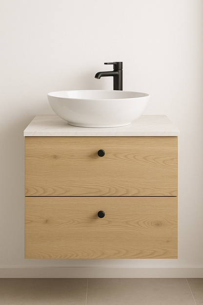 Waschtischunterschrank 60 cm, glatte Fronten Beti - Eiche Cremona/Marmur Bianco