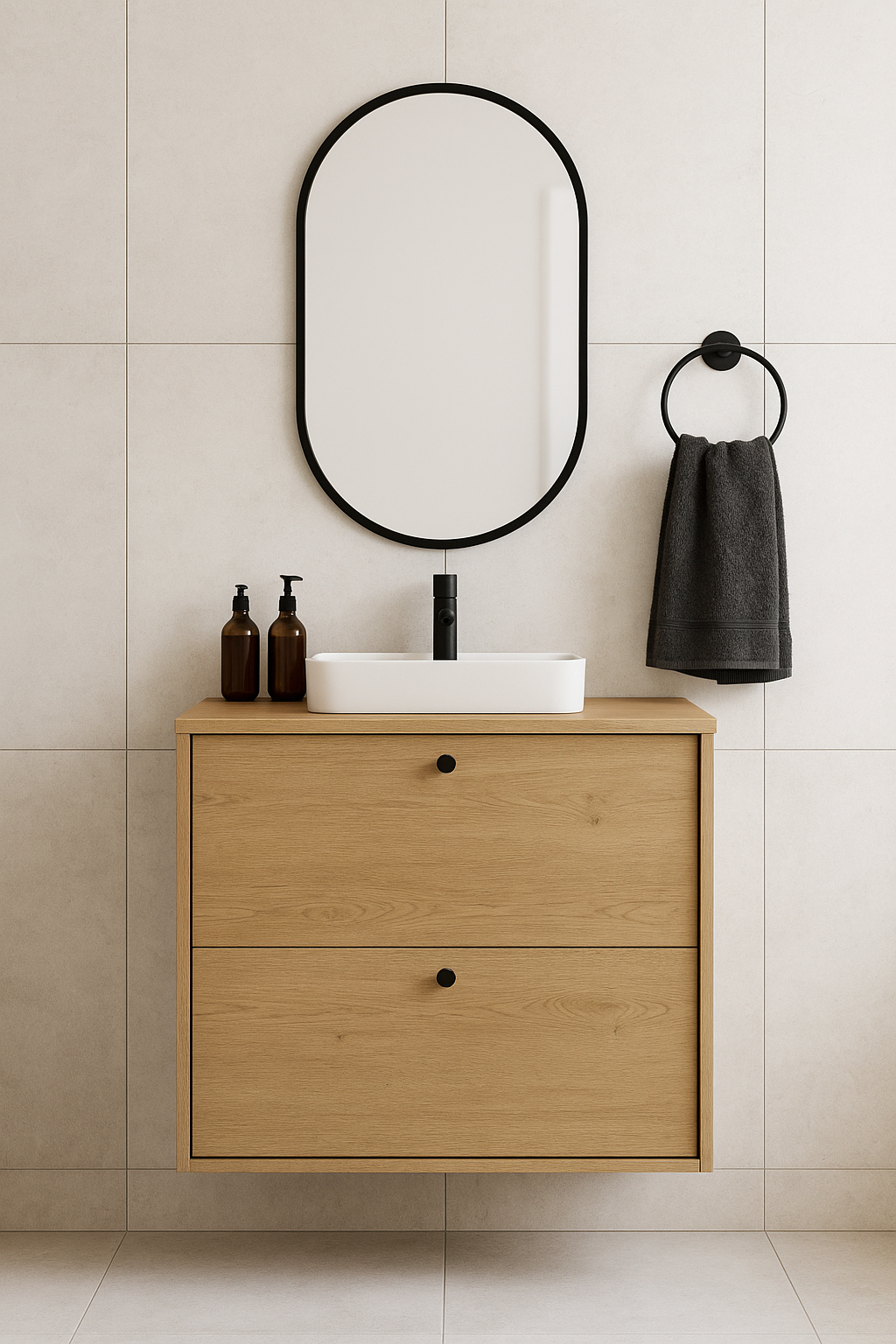 Waschtischunterschrank 60 cm, glatte Fronten Belino - Eiche Cremona