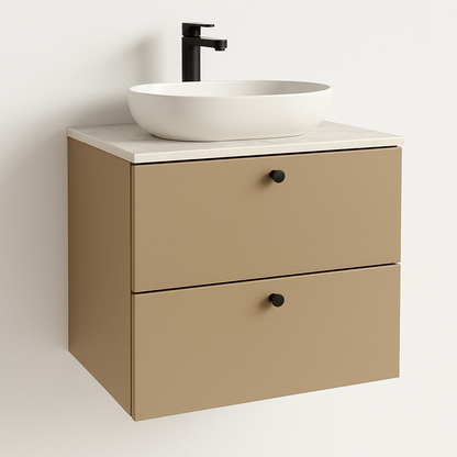 Waschtischunterschrank 60 cm, glatte Fronten Beti - Cappuccino/Marmur Bianco