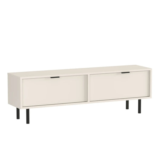 TV Schrank Aura, 140 cm breit, mit Beinen in Kaschmirfarbe und minimalistischer Optik.