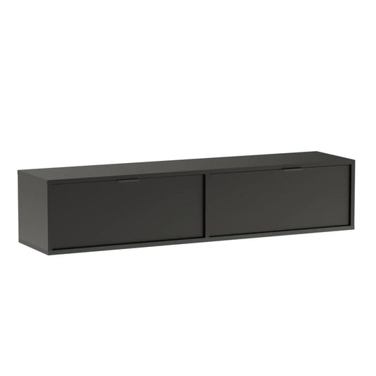 Moderner TV Schrank Aura, 140 cm, in der Farbe Schwarz, mit viel Platz für Unterhaltungselektronik.