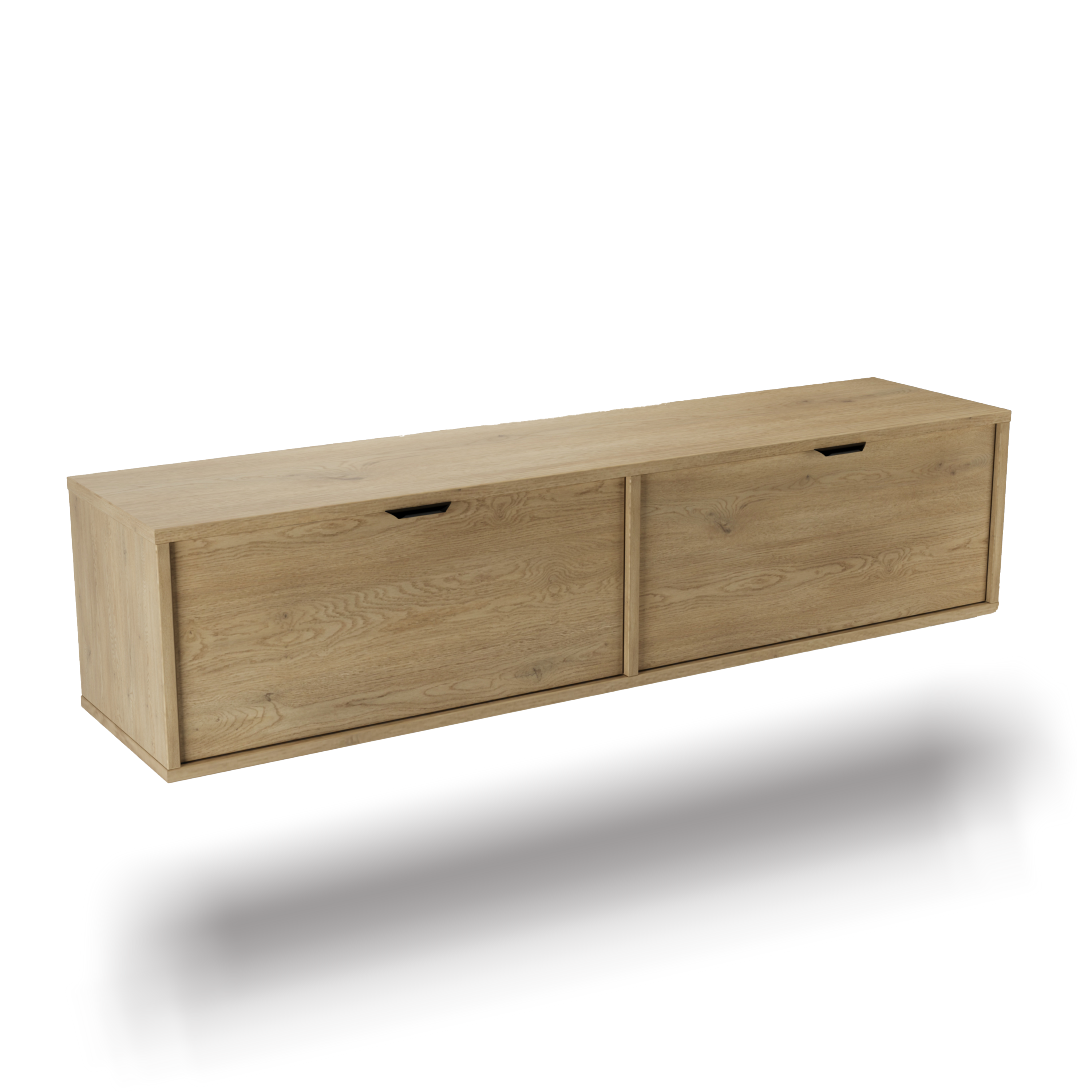 TV Schrank 140 cm Aura in Eiche Cremona Torro mit 2 Türen und schwarzen Metallgriffen, hängend, modern und natürlich für Wohnzimmer und Schlafzimmer.