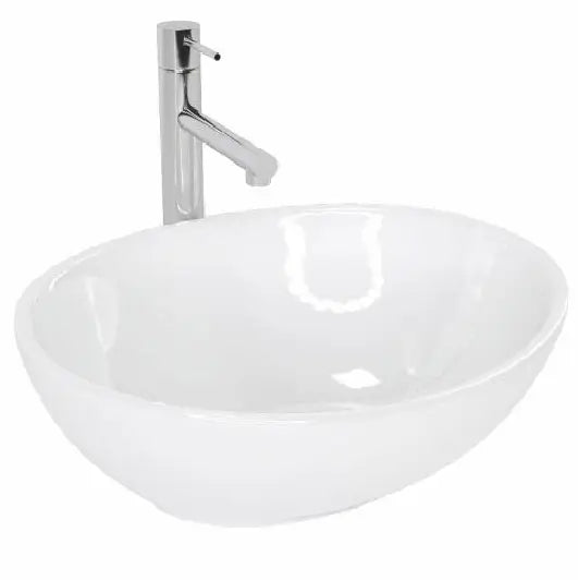 Waschtisch Sofia 40 cm aus weißer Keramik – kompakte, elegante Waschschale ohne Hahnloch und Überlauf, ideal für moderne Badezimmer und Gäste-WCs.