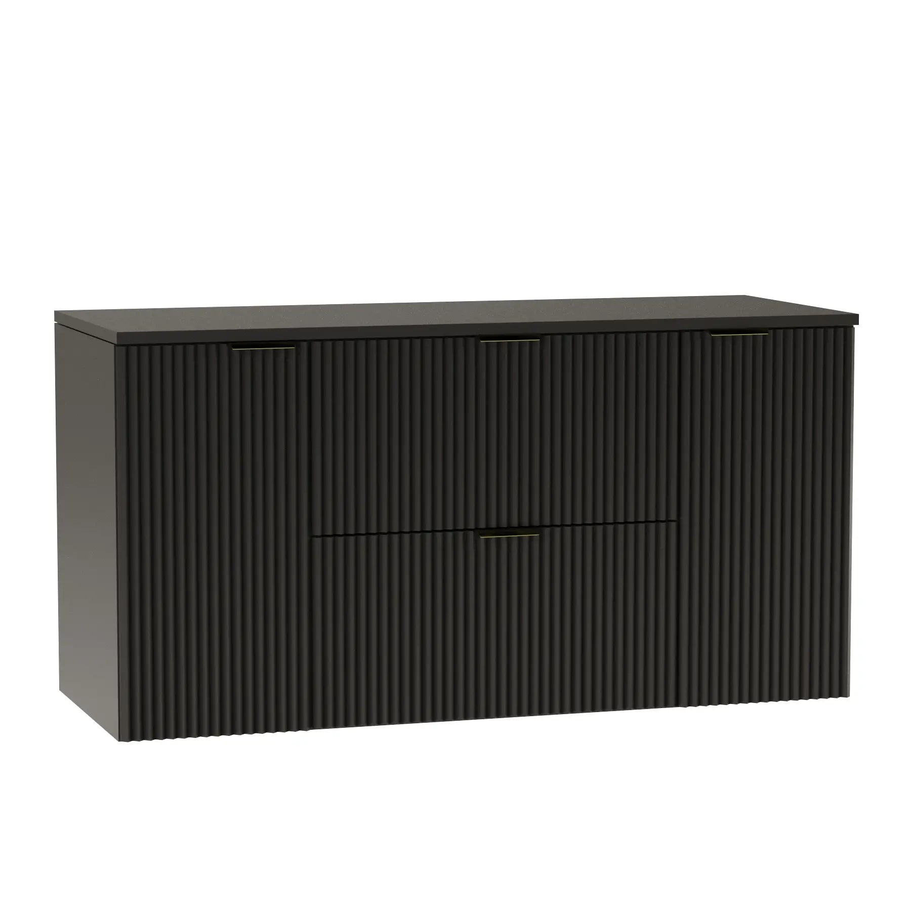 Waschtischunterschrank 120 cm Willy in Schwarz, mit praktischen Türen und Schubladen.
