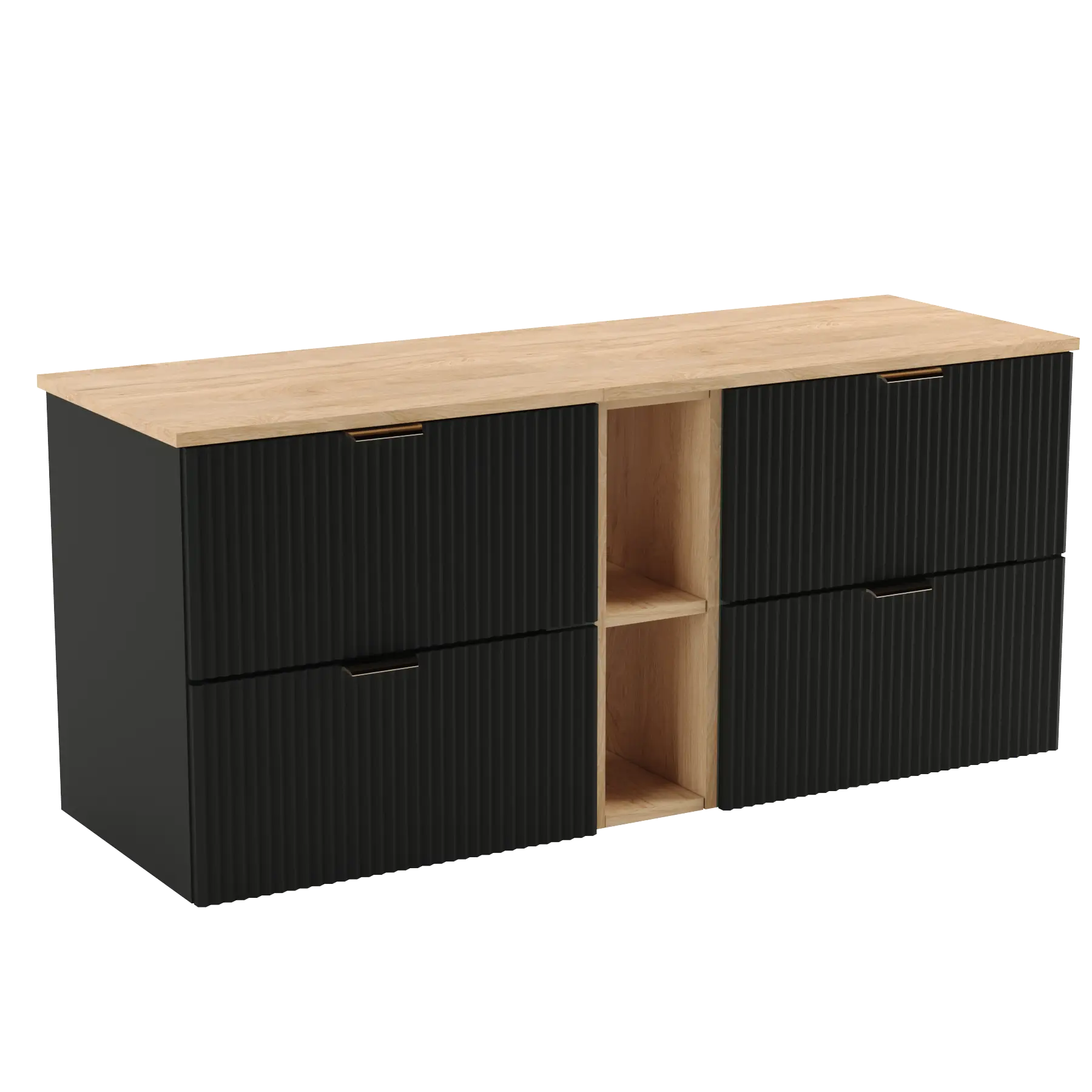 Eleganter Waschtischunterschrank Willy, 140 cm, in Schwarz/Walnuss, ideal für jedes Badezimmer.