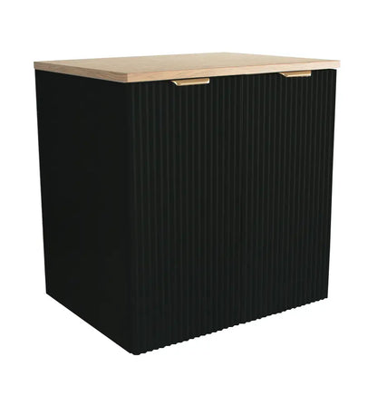 Waschtischunterschrank Willy, 60 cm, in Kaschmir und Walnussplatte mit praktischen Türen, ideal für elegantes Badezimmerdesign.