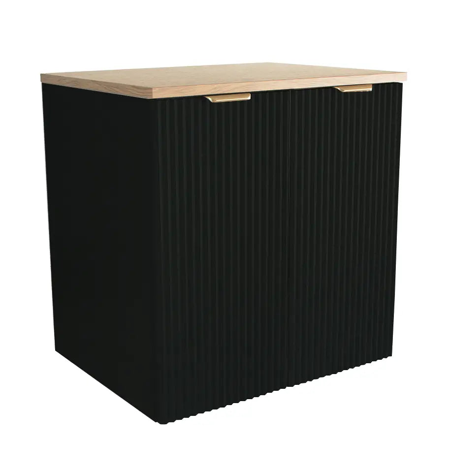Waschtischunterschrank Willy, 60 cm, in Kaschmir und Walnussplatte mit praktischen Türen, ideal für elegantes Badezimmerdesign.