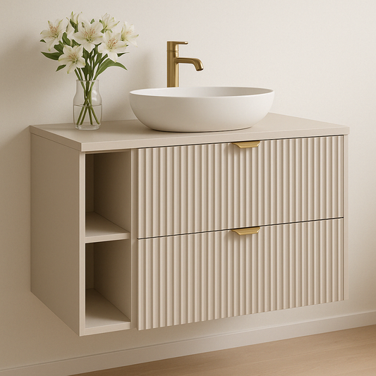 Waschtischunterschrank Willy, 100 cm breit, in der Farbe Kaschmir mit elegantem Design.