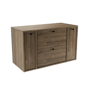 Waschtischunterschrank Belino 100 cm in Walnuss Dunkel mit glatten Fronten, 2 Schubladen und seitlichen Regalen für modernes Badezimmer.