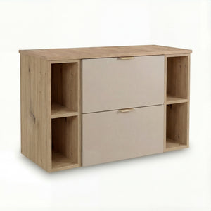 Wandhängender Waschtischunterschrank Orio 100 cm in Kaschmir/Eiche Artisan mit zwei Schubladen und zwei Regalen, modernes Design, gefertigt aus 18-mm laminierter Spanplatte, ideal für Badezimmer