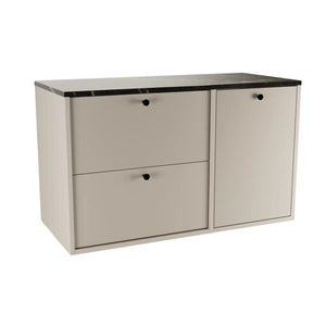 Waschtischunterschrank Belino 100 cm Kaschmir mit integriertem Wäschekorb, 60+40 cm Schränken und Marmor Schwarz-Top für modernes Badezimmer.