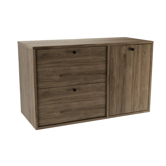 Waschtischunterschrank Belino 100 cm Walnuss Dunkel mit integriertem Wäschekorb, 60+40 cm Schränken und 100 cm Blatt für modernes Badezimmer.