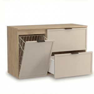 Waschtischunterschrank 100 cm mit Wäschekorb Roma - Kaschmir/Eiche Cremona