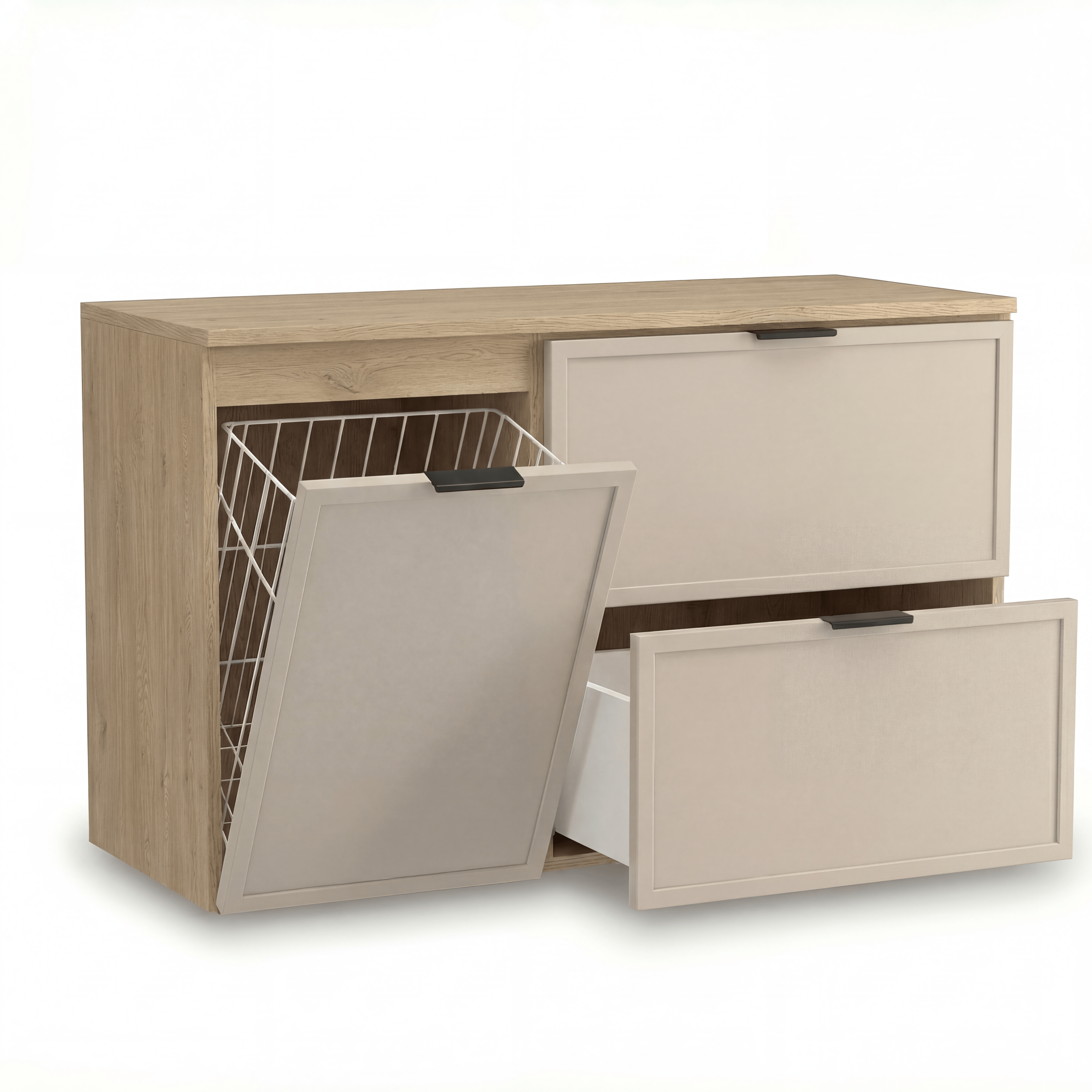 Waschtischunterschrank 100 cm mit Wäschekorb Roma - Kaschmir/Eiche Cremona