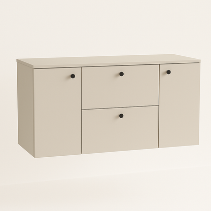 Moderner Waschtischunterschrank 120 cm in Kaschmir, Modell Beti, mit 2 Türen und 2 Schubladen – eleganter Unterschrank für Waschbecken, ideal für stilvolle Badmöbel und Badgestaltung.