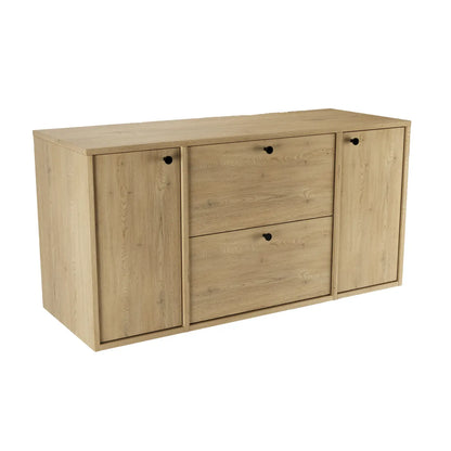 Waschtischunterschrank Belino 120 cm Eiche Cremona mit 2 Türen, 2 SOFT-CLOSE-Schubladen, glatten Fronten und 120 cm Oberplatte.