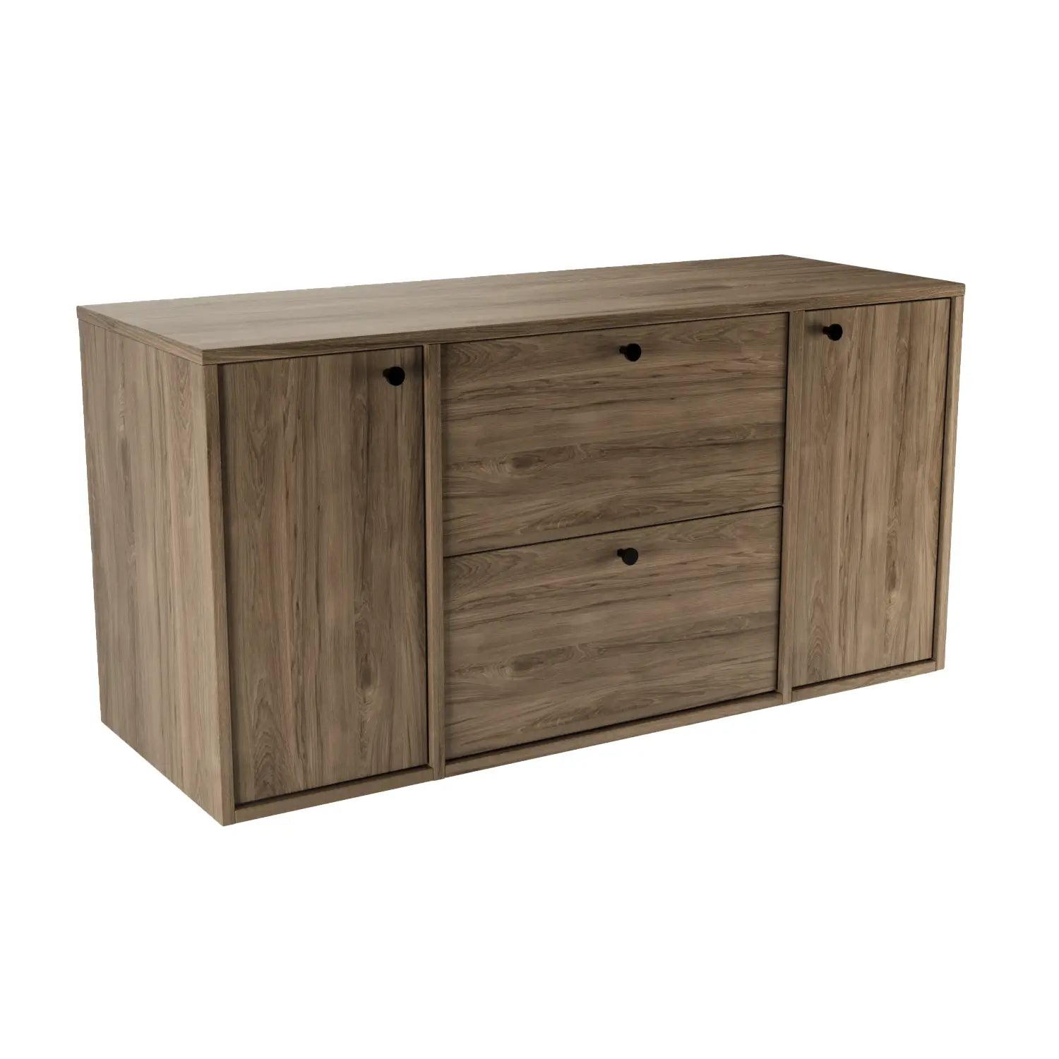 Waschtischunterschrank Belino 120 cm in Walnuss Dunkel mit glatten Fronten, 2 Türen und 2 SOFT-CLOSE-Schubladen.