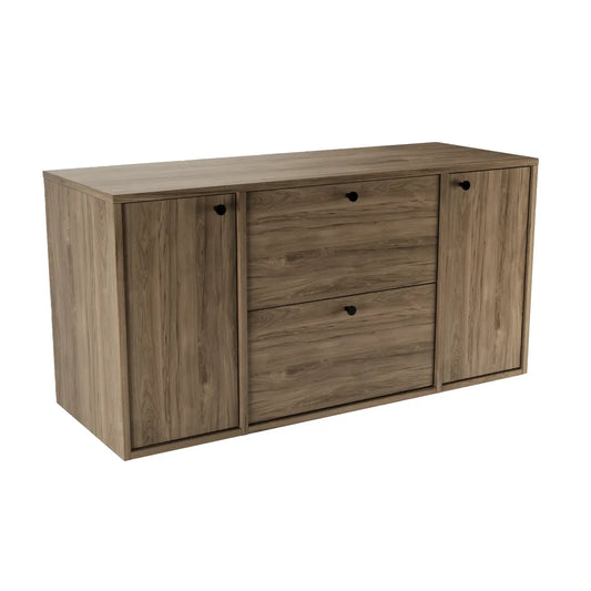 Waschtischunterschrank Belino 120 cm in Walnuss Dunkel mit glatten Fronten, 2 Türen und 2 SOFT-CLOSE-Schubladen.