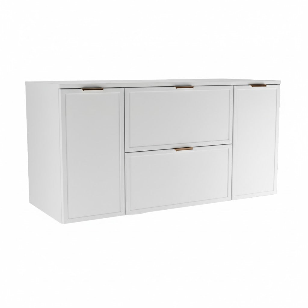 Waschtischunterschrank 120 cm Roma Weiß mit Türen und Schubladen, Soft-Close und MDF-Fronten für Badezimmer