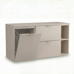 Badmöbel-Set Orio in Kaschmir, wandhängend, bestehend aus 40-cm-Wäschekorb, 20-cm-Regal und 60-cm-Unterschrank mit zwei Schubladen, modernes und funktionales Design für Badezimmer.