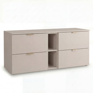 Wandhängendes Waschbeckenunterschrank-Set Orio 140 cm in Kaschmir mit zwei Unterschränken, zwei Schubladen pro Schrank und 20-cm-Regal, modernes Design aus 18-mm laminierter Spanplatte, ideal für Badezimmer