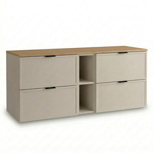 Waschtischunterschrank 140 cm Kaschmir Eiche Cremona Roma mit Regal Badezimmer Unterschrank MDF Soft Close modern natürlich
