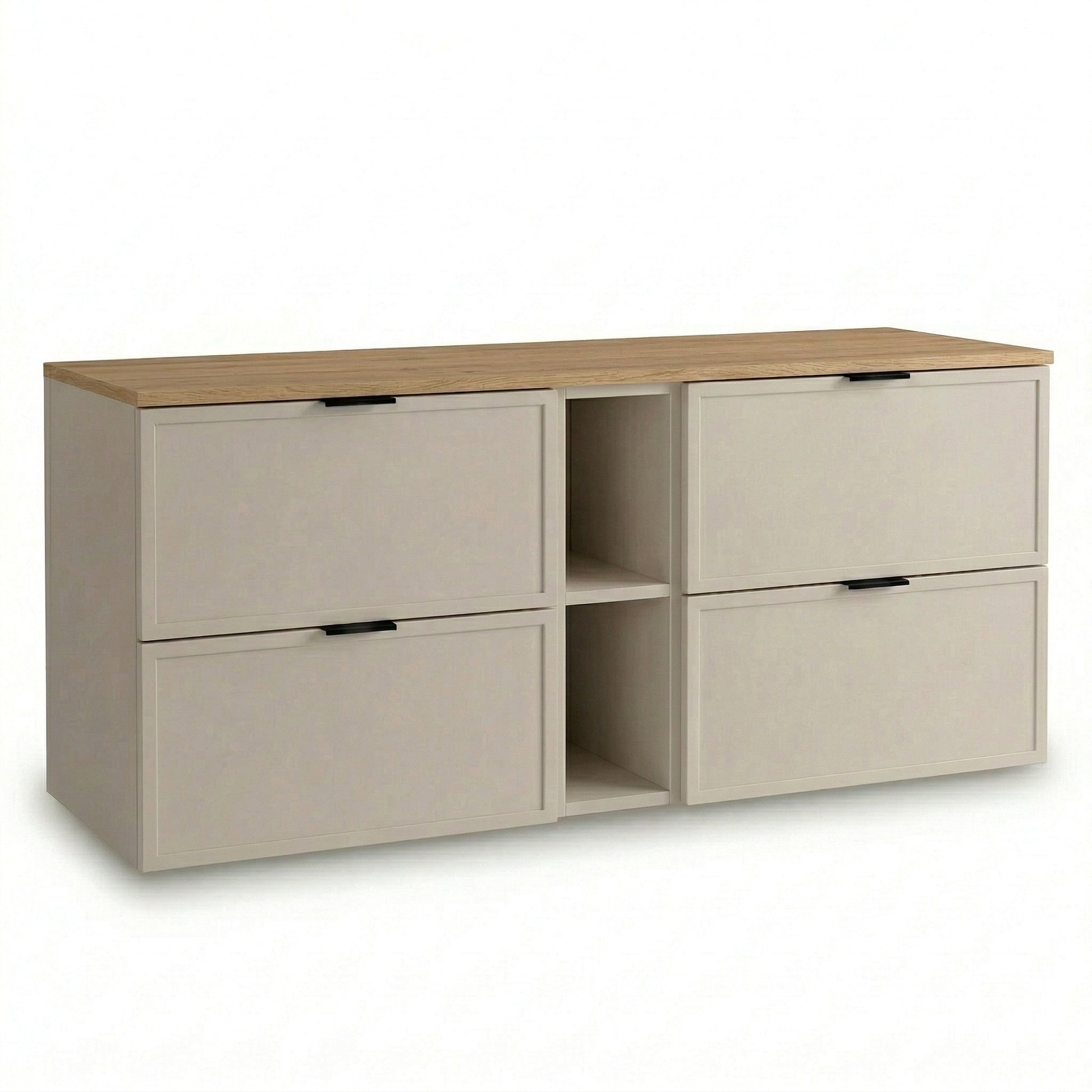 Waschtischunterschrank 140 cm Kaschmir Eiche Cremona Roma mit Regal Badezimmer Unterschrank MDF Soft Close modern natürlich