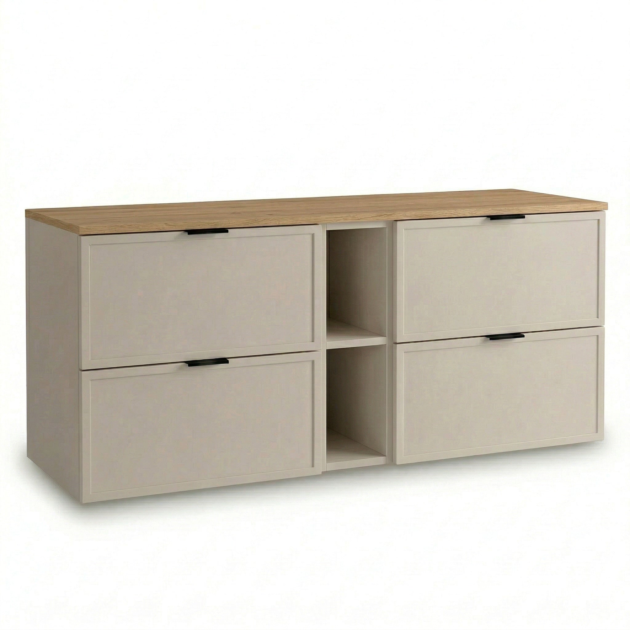 Waschtischunterschrank 140 cm Kaschmir Eiche Cremona Roma mit Regal Badezimmer Unterschrank MDF Soft Close modern natürlich