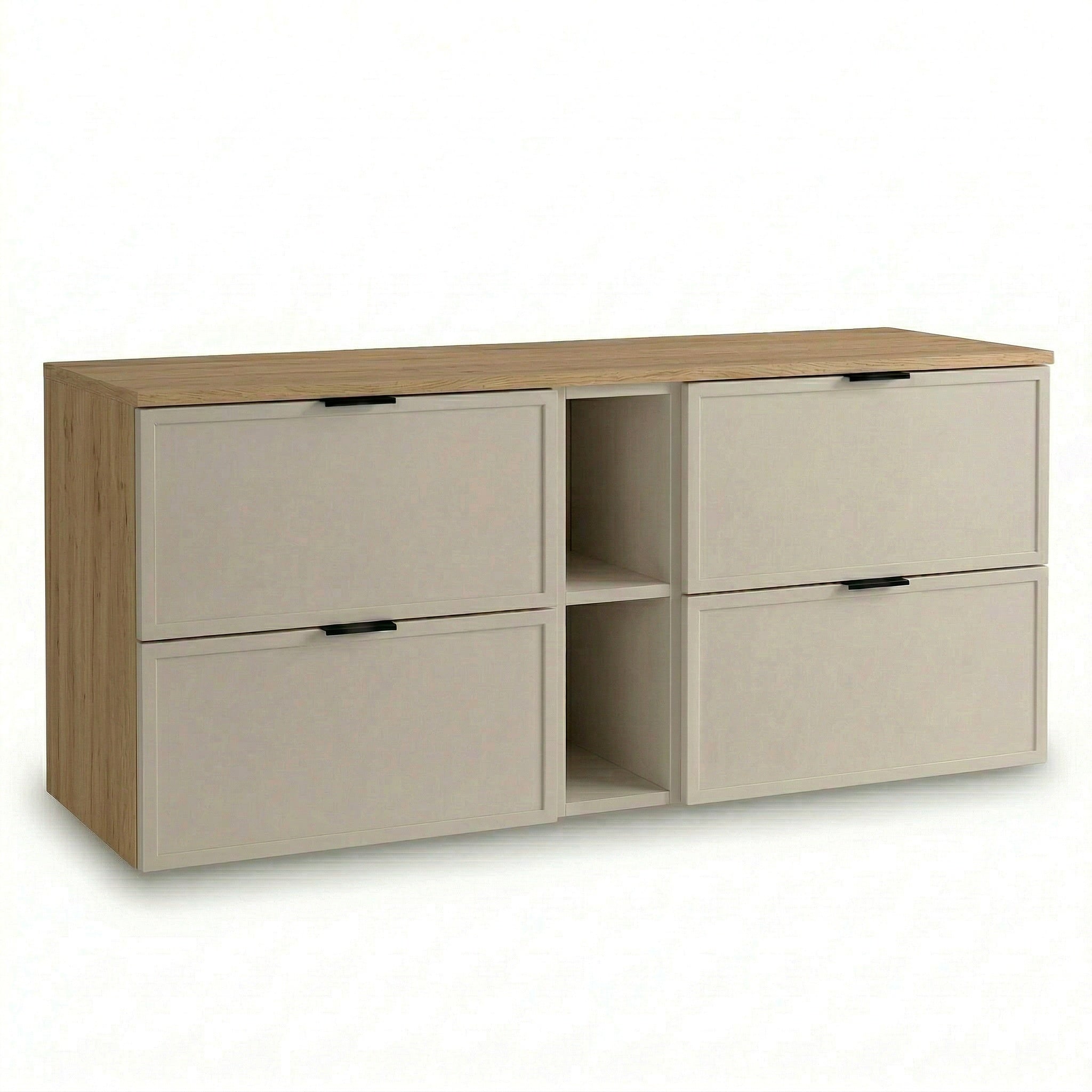 Waschtischunterschrank 140 cm Kaschmir Eiche Cremona Roma mit Regal Badezimmer Unterschrank MDF Soft Close natürlich modern
