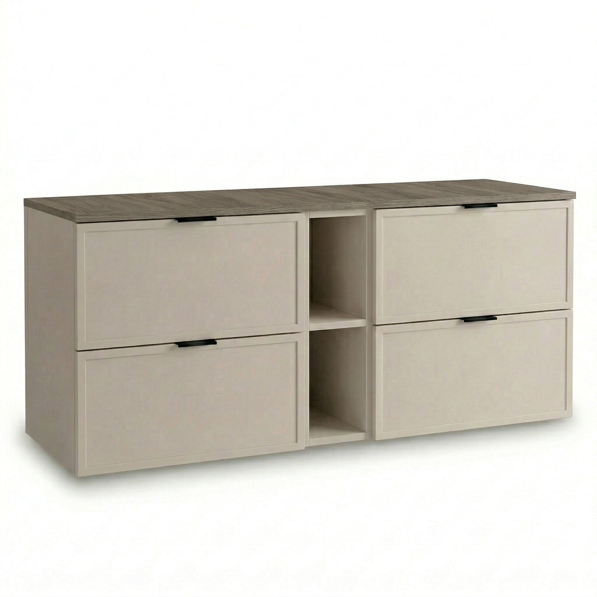 Waschtischunterschrank 140 cm Kaschmir Walnuss Dunkel Roma mit Regal Badezimmer Unterschrank MDF Soft Close modern Kontrast