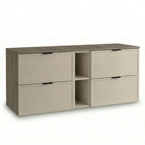 Waschtischunterschrank 140 cm Kaschmir Walnuss Dunkel Roma mit Regal Badezimmer Unterschrank MDF Soft Close modern Kontrast