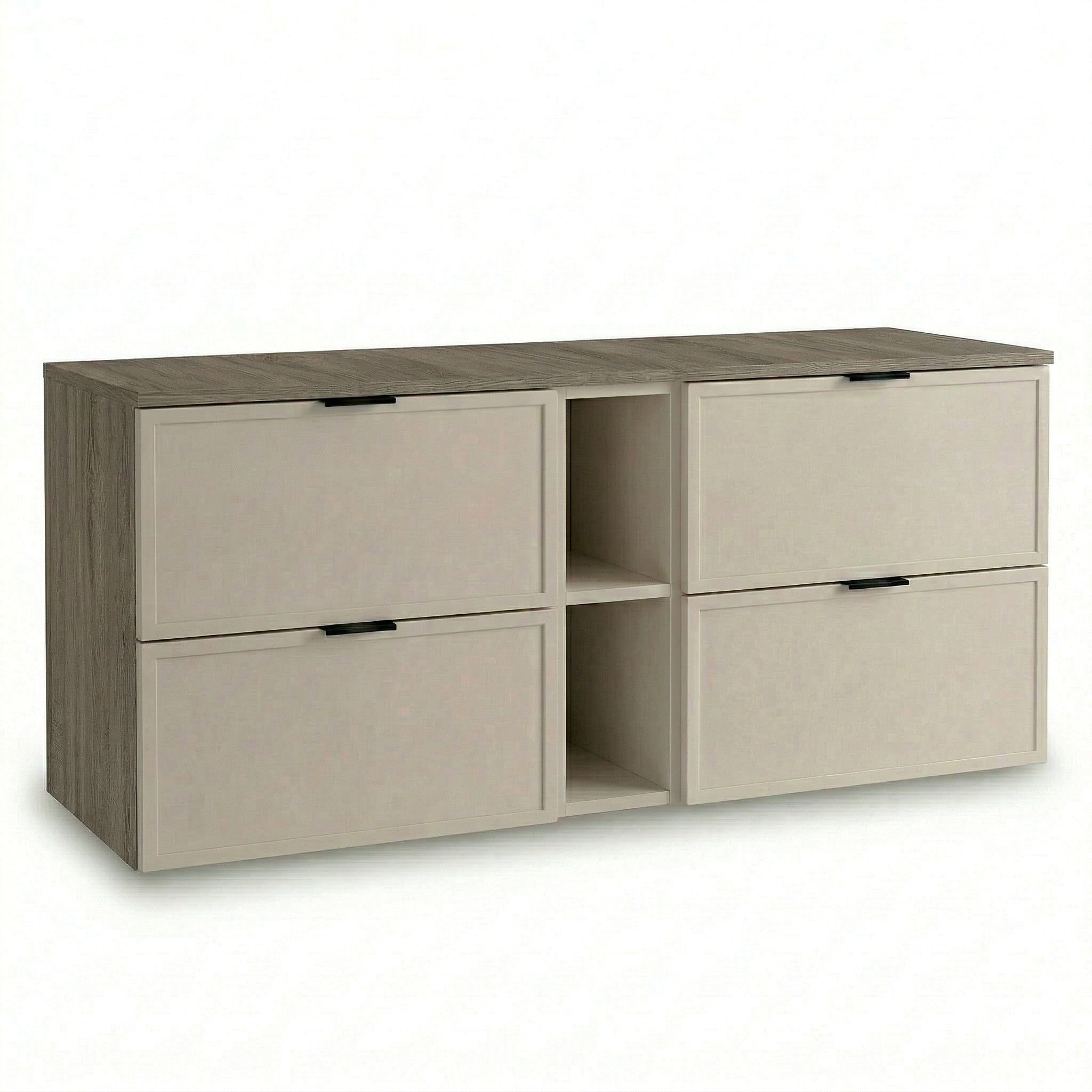 Waschtischunterschrank 140 cm Kaschmir Walnuss Dunkel Roma mit Regal Badezimmer Unterschrank MDF Soft Close modern Kontrast
