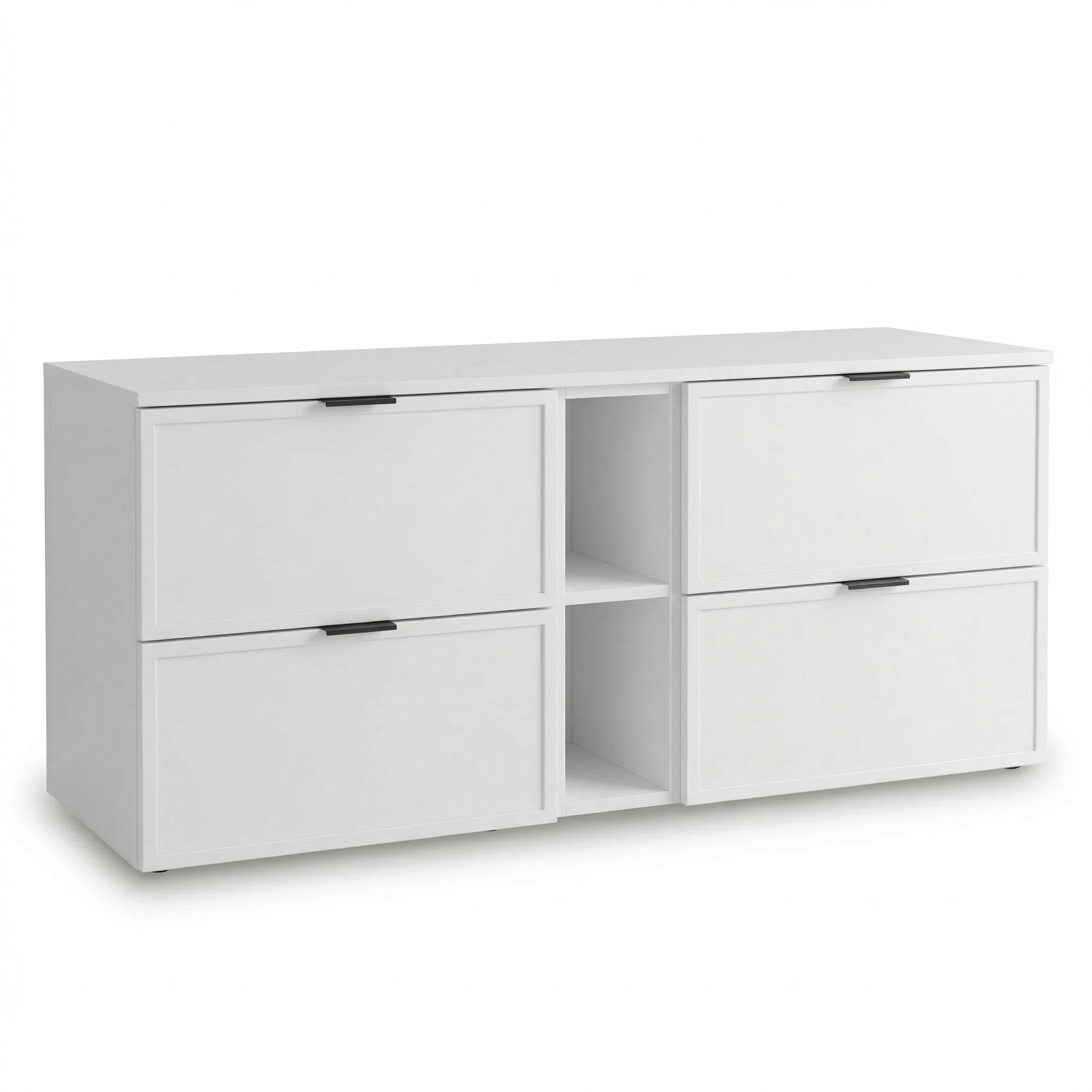 Waschtischunterschrank 140 cm weiß Roma mit Regal Badezimmer Unterschrank mit Schubladen Soft Close MDF Fronten modern,