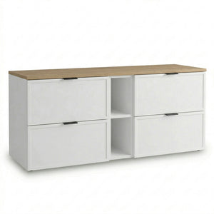 Waschtischunterschrank 140 cm weiß mit Regal und Arbeitsplatte Eiche Cremona Roma Badezimmer Unterschrank MDF Soft Close modern