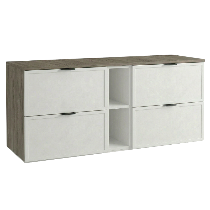 Waschtischunterschrank 140 cm weiß walnuss dunkel Roma mit Regal Badezimmer Unterschrank MDF Soft Close modern