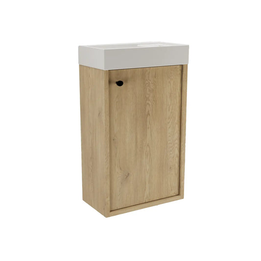 Belino Waschtischunterschrank 40 cm mit Waschbecken, glatte Fronten, 1 Tür, Eiche Cremona, Metallgriffe schwarz oder gold