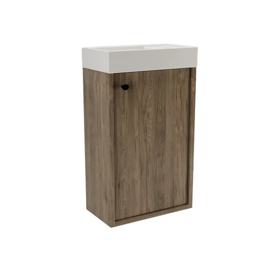 Belino Waschtischunterschrank 40 cm mit Waschbecken, glatte Fronten, 1 Tür, Walnuss Dunkel, Metallgriffe schwarz oder gold