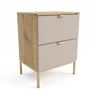 Waschtischunterschrank Orio 60 cm in Kaschmir und Eiche Artisan mit Metallgestell, zwei Soft-Close-Schubladen und modernem Design für Badezimmer