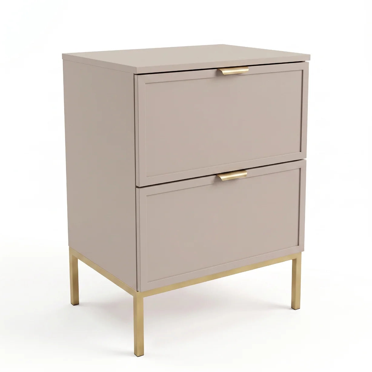Kaschmirfarbener Waschtischunterschrank Roma 60 cm mit Metallgestell, zwei Soft-Close-Schubladen und dekorativen Rahmenfronten für elegante Badezimmer
