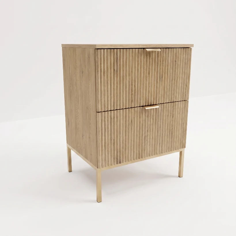 Waschtischunterschrank Willy 60 cm in Eiche Cremona mit Metallgestell, zwei Soft-Close-Schubladen und geriffelten Fronten für moderne Badezimmer