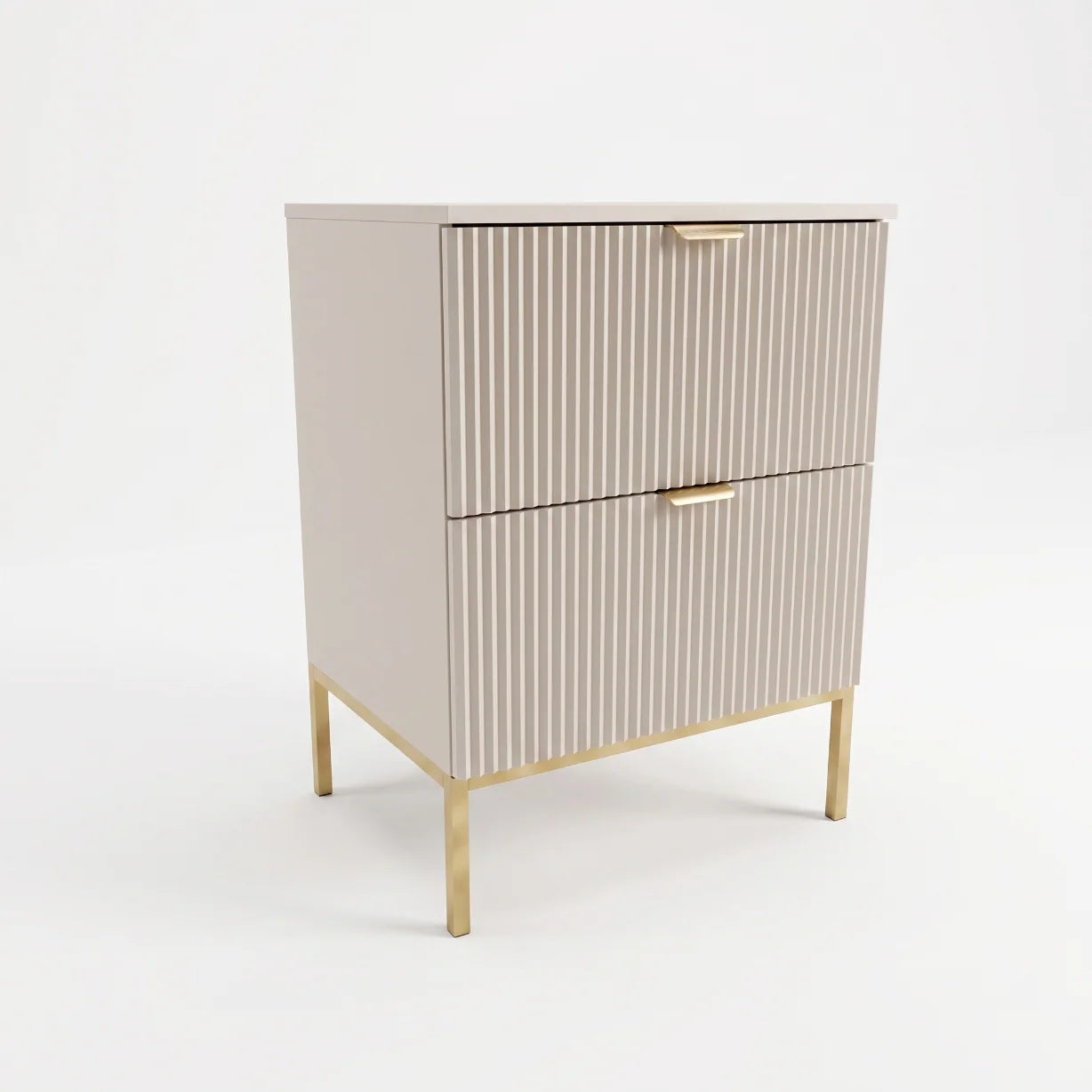 Kaschmirfarbener Waschtischunterschrank Willy 60 cm mit Metallgestell, zwei Soft-Close-Schubladen und geriffelten Fronten für elegante Badezimmer