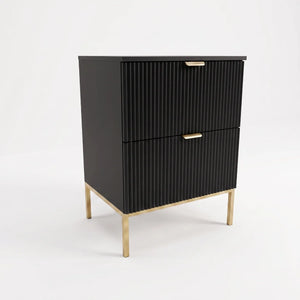 Schwarzer Waschtischunterschrank Willy 60 cm mit Metallgestell, zwei Soft-Close-Schubladen und geriffelten Fronten für moderne Badezimmer